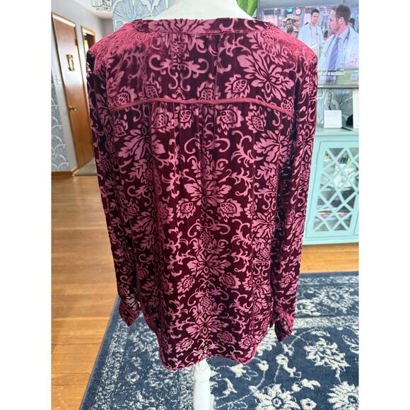 Sundance Regina Burgundy Velvet Burnout Floral Silk Blend Button-Up Sz. L - Picture 6 of 8